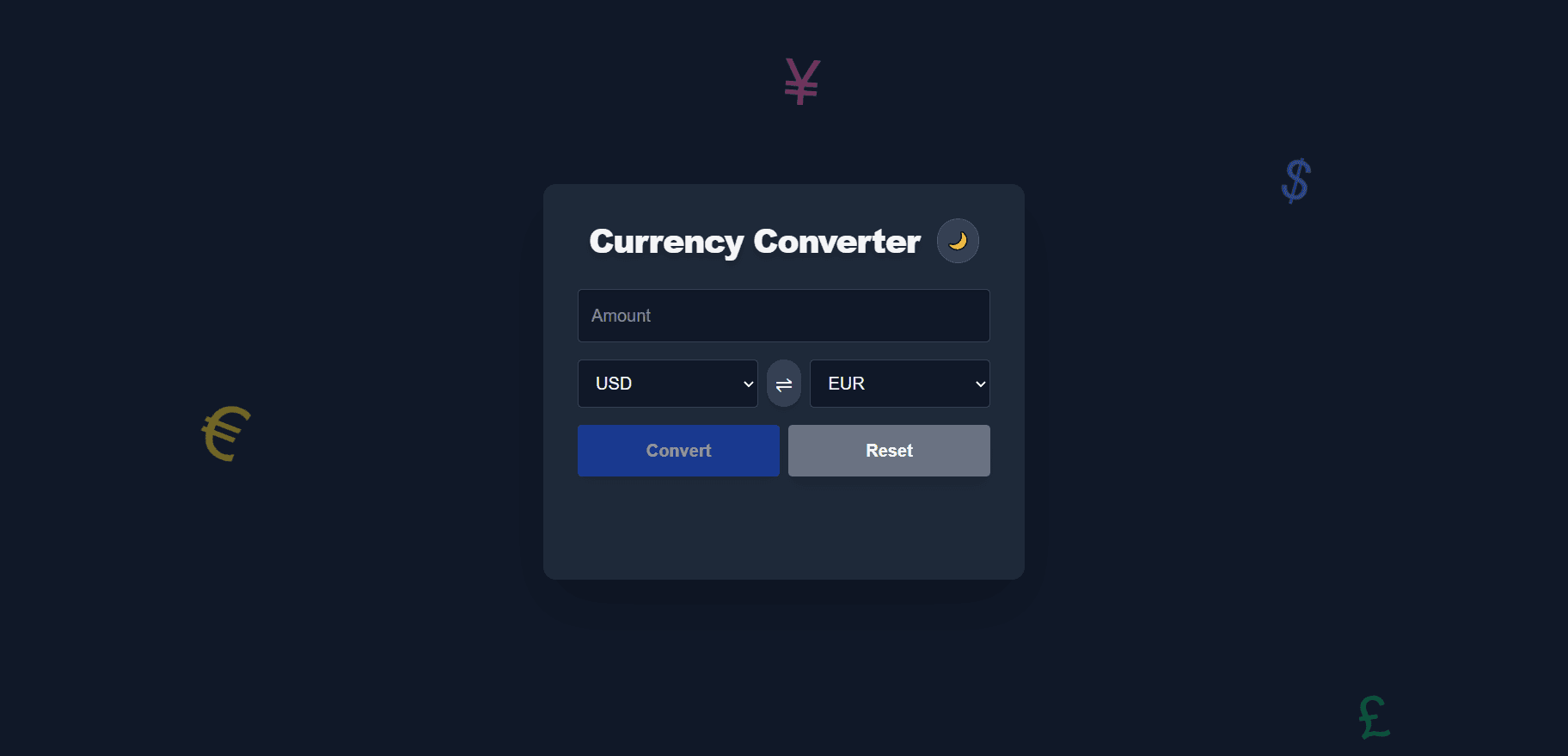 Currency Converter project screenshot