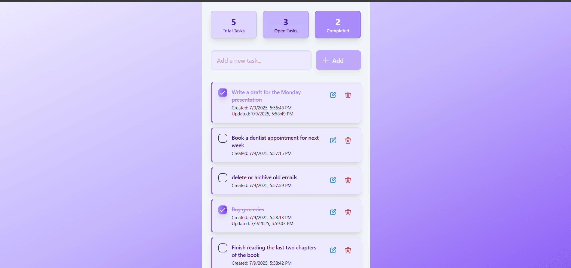 Todo App project screenshot
